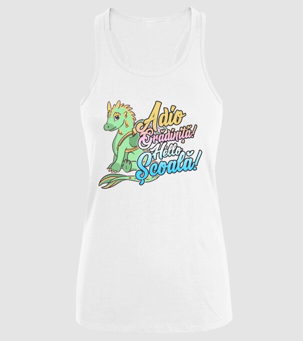 Adio grădiniță! Hello școală! model alb pe tricou