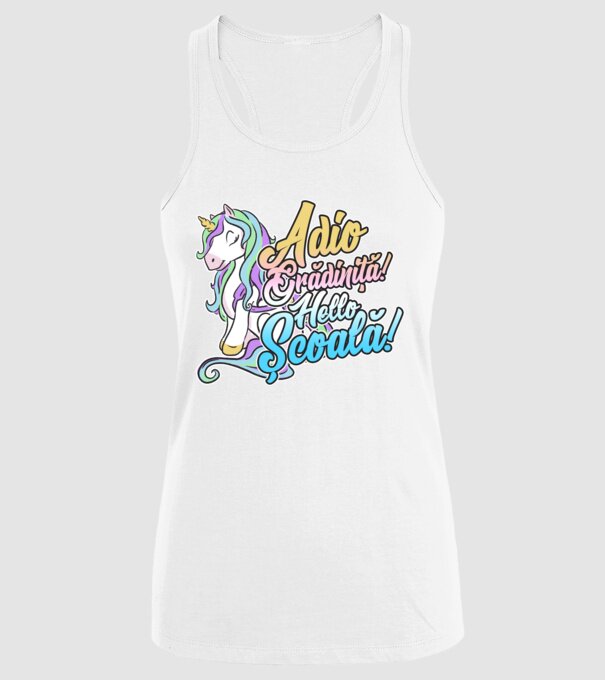Adio grădiniță! Hello școală! model alb pe tricou