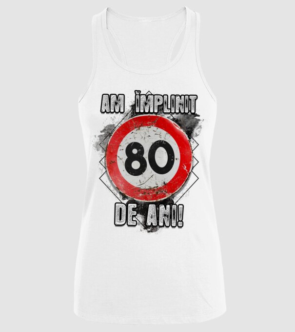 Am împlinit 80 de ani! model alb pe tricou