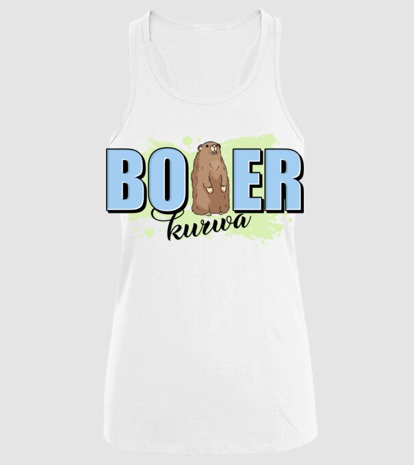 Bober Kurwa model alb pe tricou
