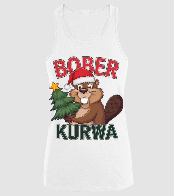 Bober kurwa Christmas model alb pe tricou