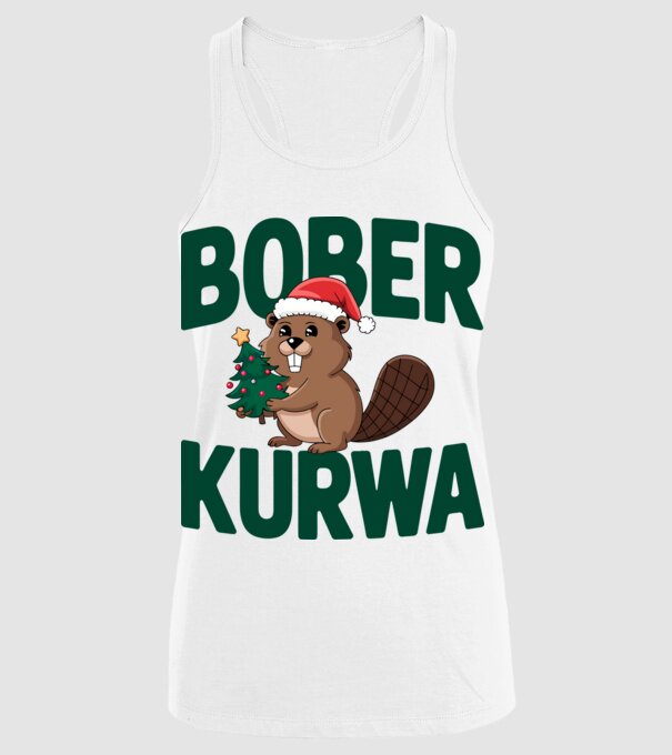 Bober kurwa xmas model alb pe tricou