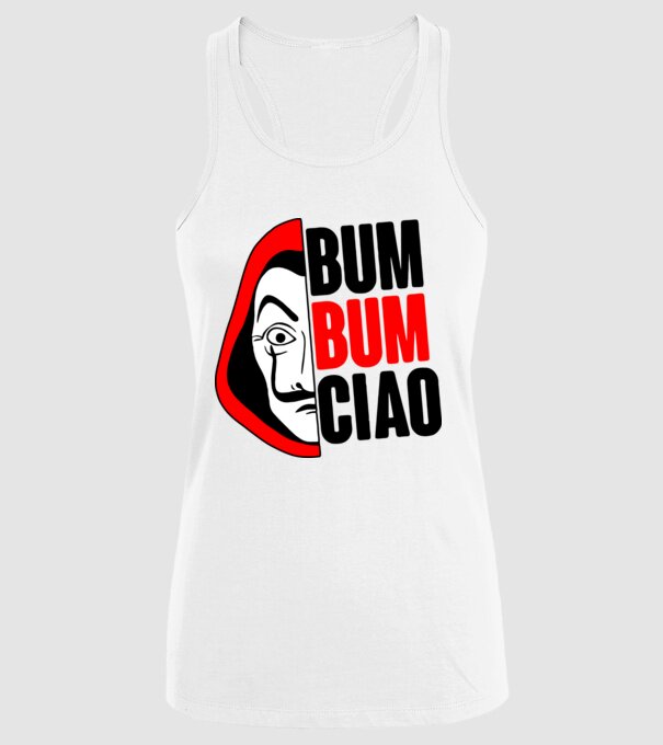 bumbum ciao money heist model alb pe tricou