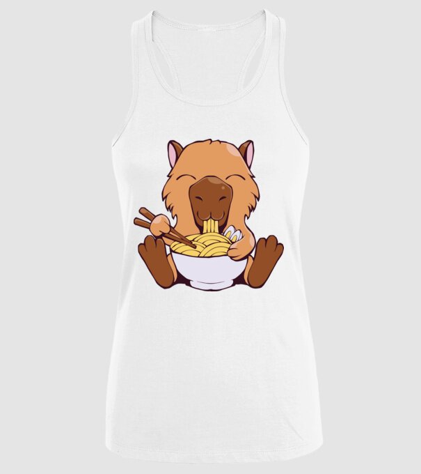 Capibară Ramen model alb pe tricou