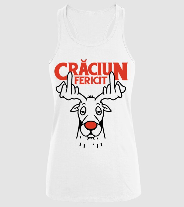 Căprioară de Crăciun antisocială model alb pe tricou