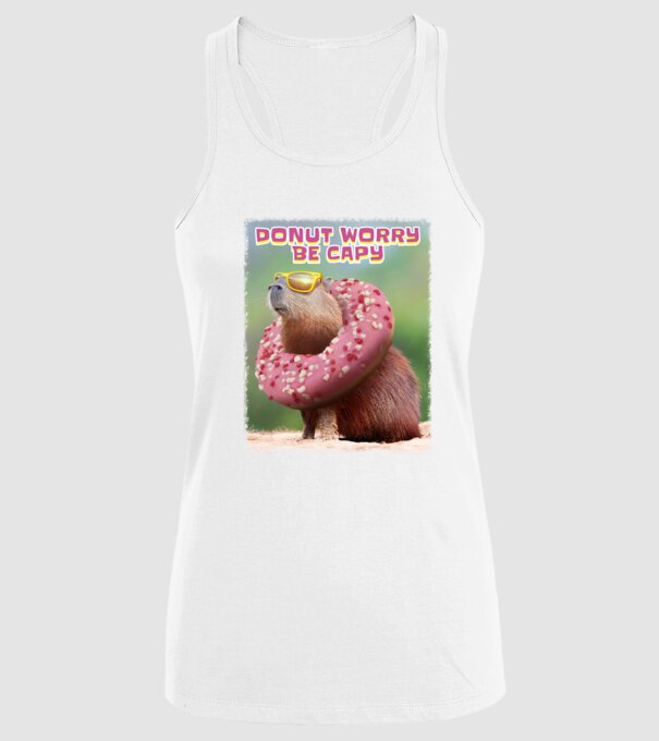 Capybara Donut worry be capy model alb pe tricou