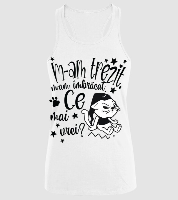 Ce mai vrei? model alb pe tricou