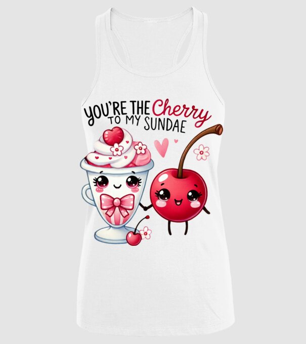 Cherry to my Sunday model alb pe tricou