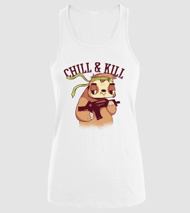 chill and kill model alb pe tricou