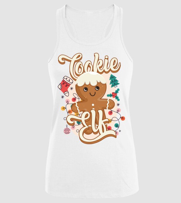 Cookie elf model alb pe tricou