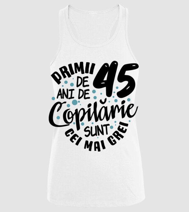 Copilărie 45 de ani model alb pe tricou