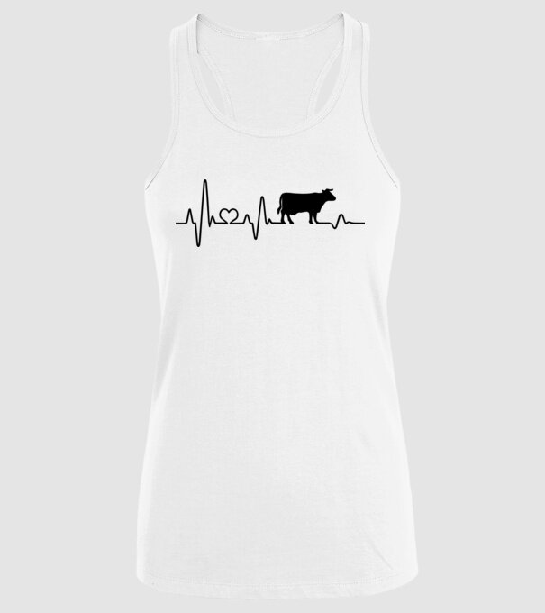 Cow Heartbeat model alb pe tricou
