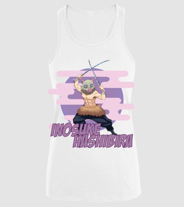 Demon Slayer Inosuke model alb pe tricou