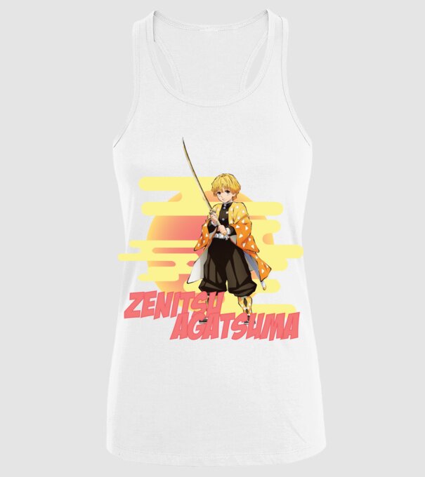 Demon Slayer Zenitsu model alb pe tricou