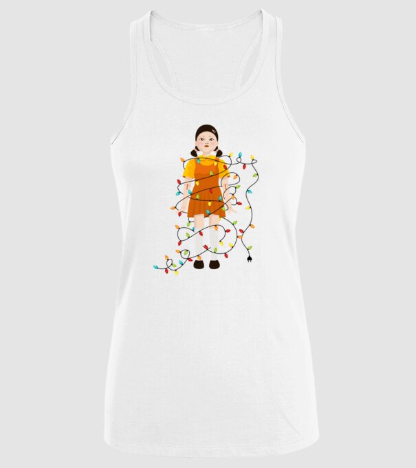 doll squid game model alb pe tricou