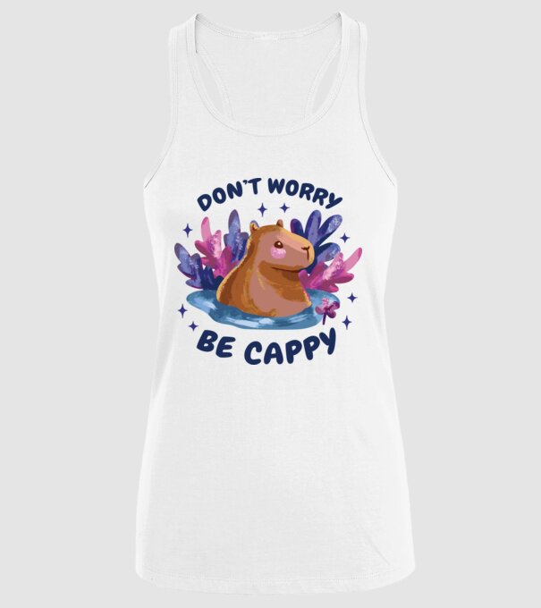 Don't worry be Cappy - capibară model alb pe tricou