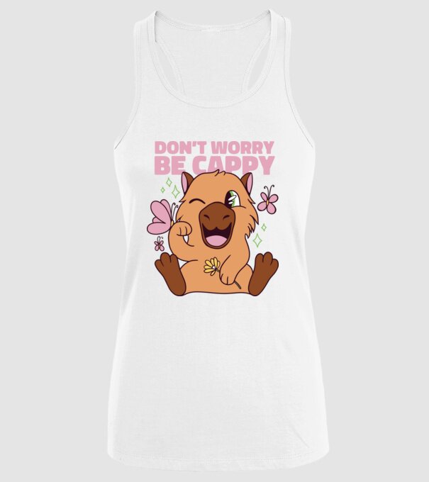 Don't worry be cappy - capibară model alb pe tricou
