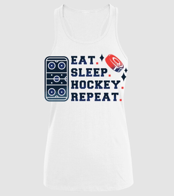 Eat Sleep Hockey Repeat model alb pe tricou