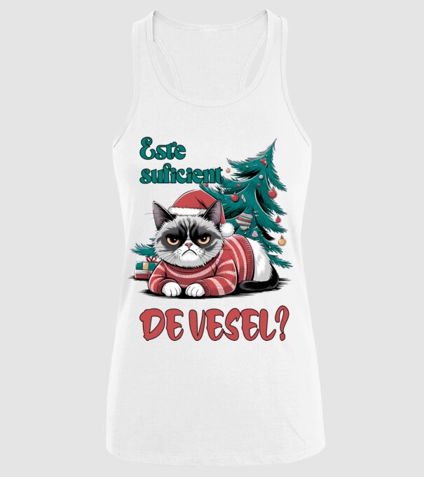 Este suficient de vesel? pisică Crăciun model alb pe tricou