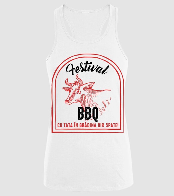 Festival BBQ - cu tata în grădina din spate! model alb pe tricou