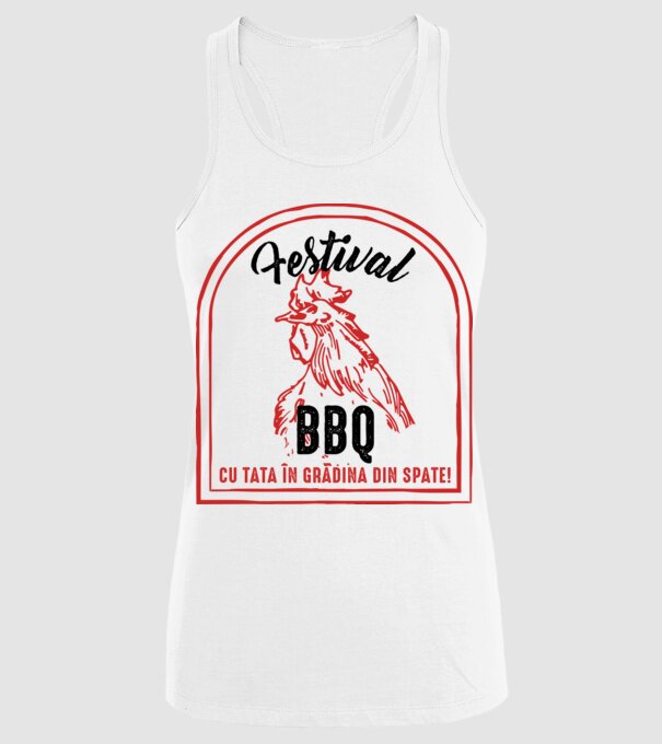 Festival BBQ - cu tata în grădina din spate! model alb pe tricou