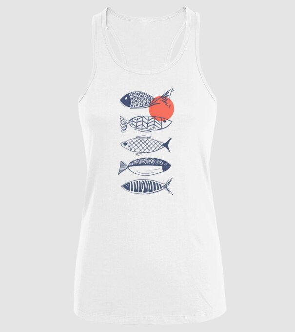 Fish model alb pe tricou