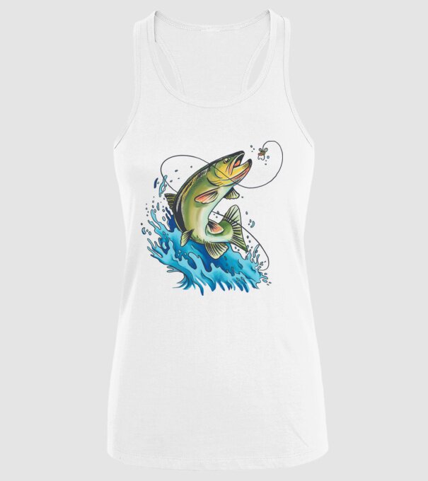 Fish model alb pe tricou