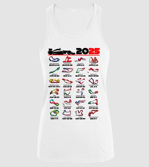 F1 calendar 2025 Alb model alb pe tricou