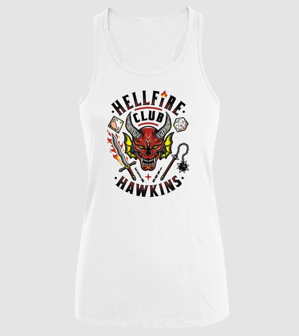 hellfire club hawkins model alb pe tricou