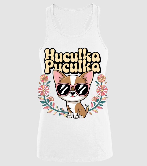Huculka Puculka câine 1 model alb pe tricou