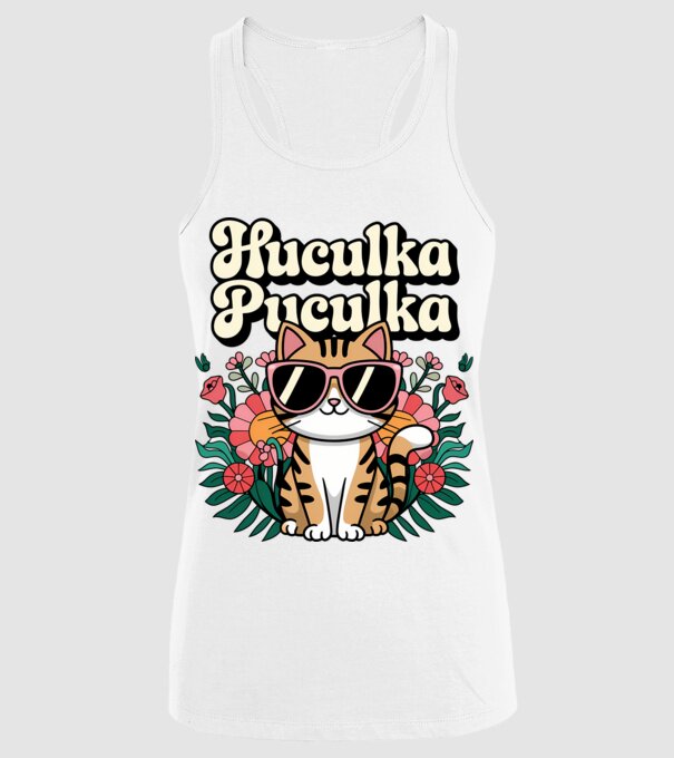 Huculka Puculka pisică 3 model alb pe tricou