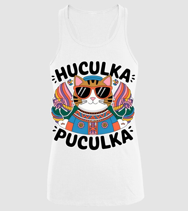 Huculka Puculka pisică 3 model alb pe tricou