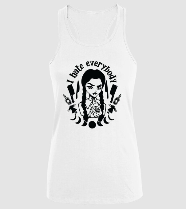 I hate everybody cartoon model alb pe tricou