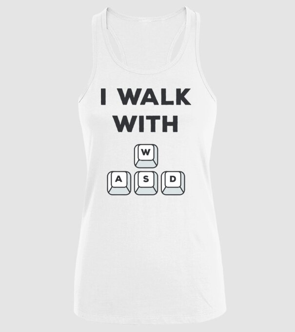 I Walk with WASD model alb pe tricou