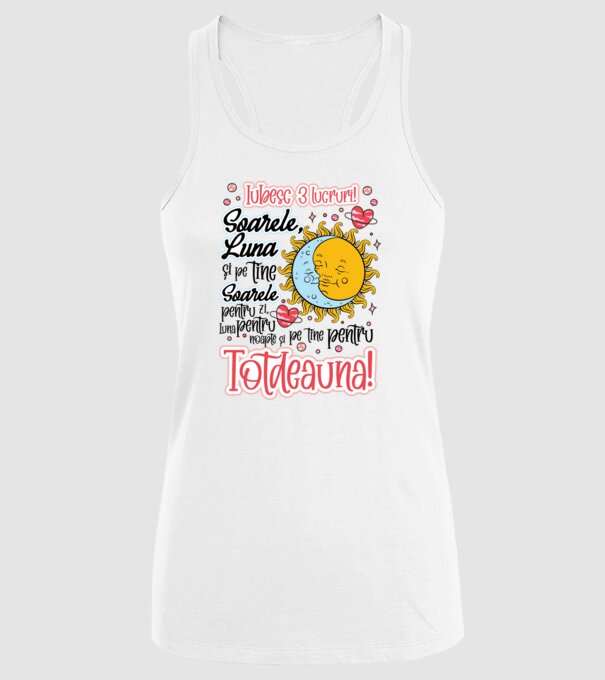 Iubesc 3 lucruri model alb pe tricou