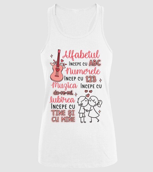 Iubirea începe cu-tine și cu mine model alb pe tricou