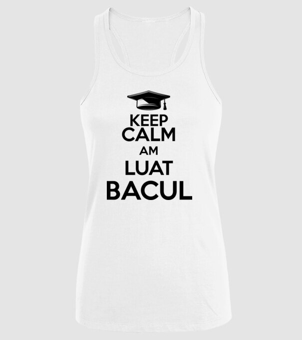 Keep calm, am luat bacul model alb pe tricou