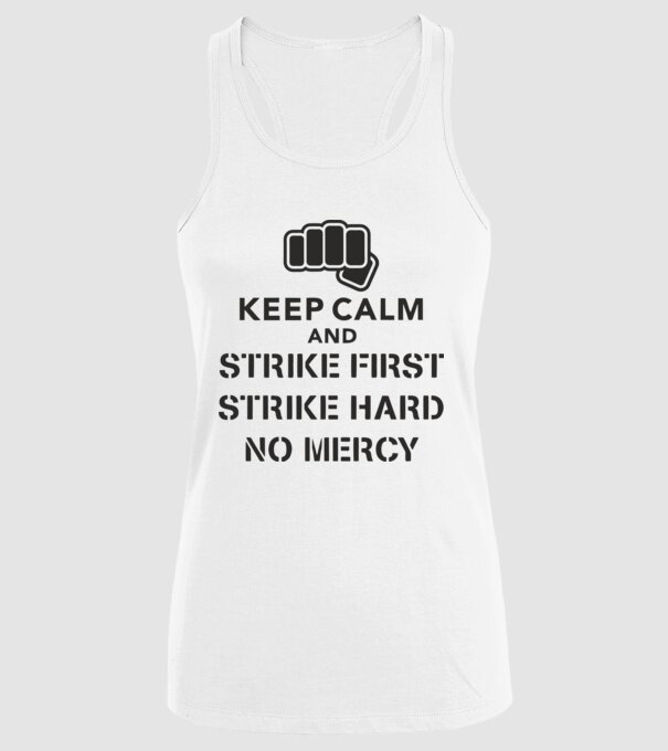 Keep calm and strike first cobra kai model alb pe tricou