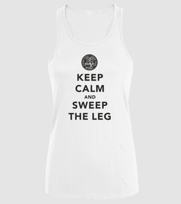 Keep calm and weep the leg cobra kai model alb pe tricou