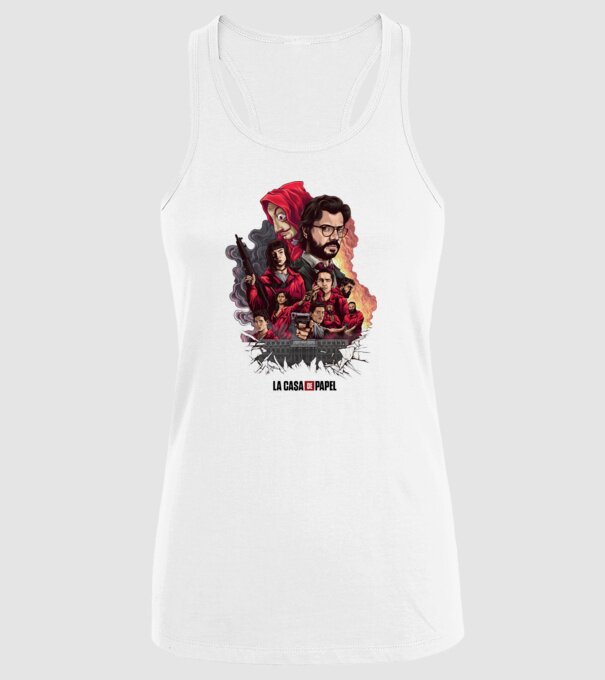 la casa de papel poster theme model alb pe tricou