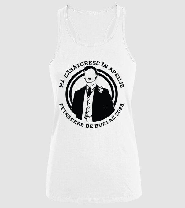 mă căsătoresc în aprilie - petrecere de burlac model alb pe tricou