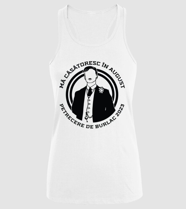 mă căsătoresc în august - petrecere de burlac model alb pe tricou