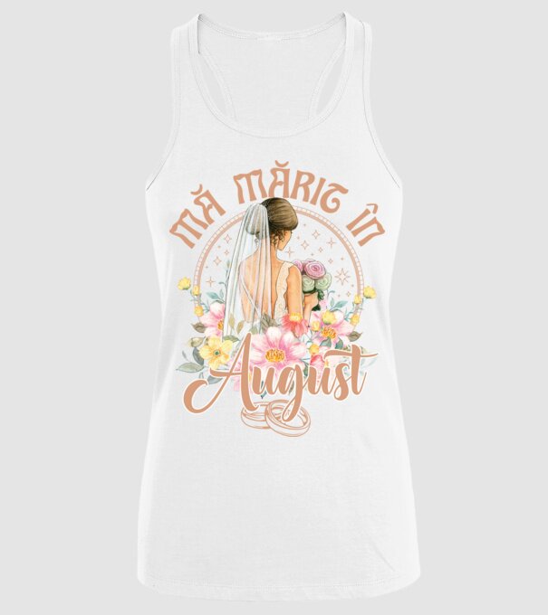 mă mărit - în august model alb pe tricou