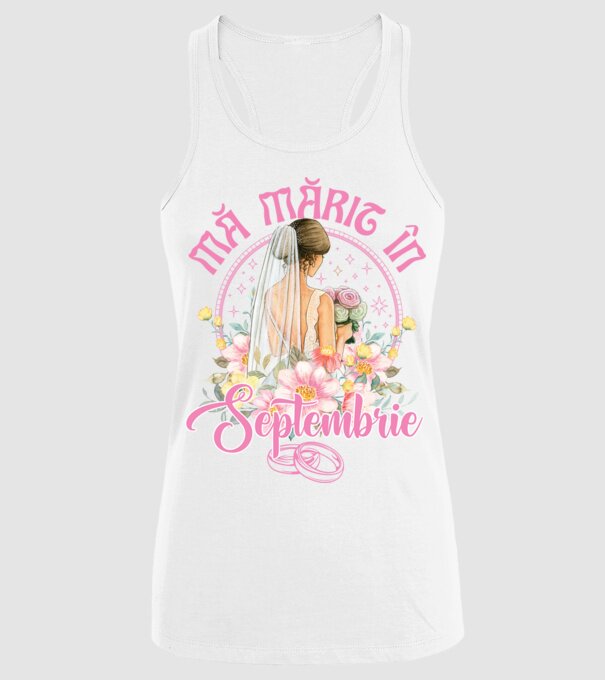 mă mărit - în septembrie model alb pe tricou