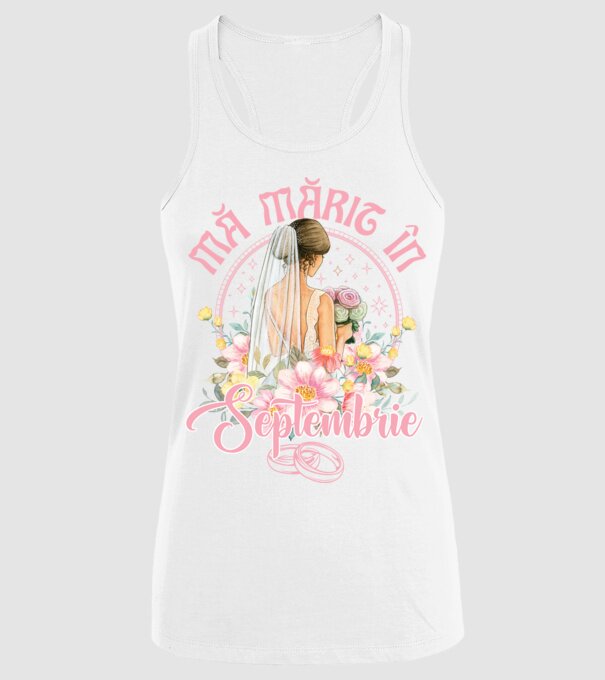 mă mărit - în septembrie model alb pe tricou