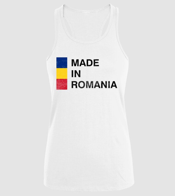 made in romania model alb pe tricou