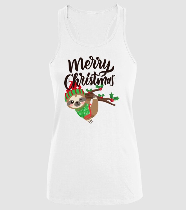Merry christmas sloth model alb pe tricou