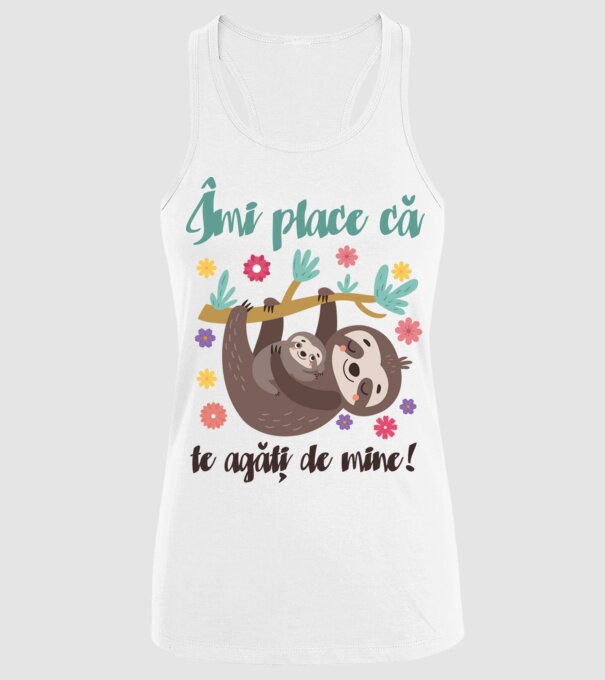 Îmi place să mă agăț de tine! Te iubesc mamă! model alb pe tricou
