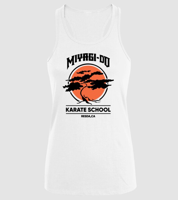 Miyagi-do karate school model alb pe tricou