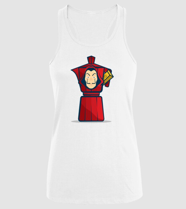 money heist coffee model alb pe tricou